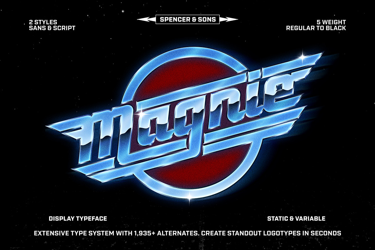 Magnie – Indie Rock Display Font, a Script Font by Spencer & Sons Co. (Photo 1 of 17)