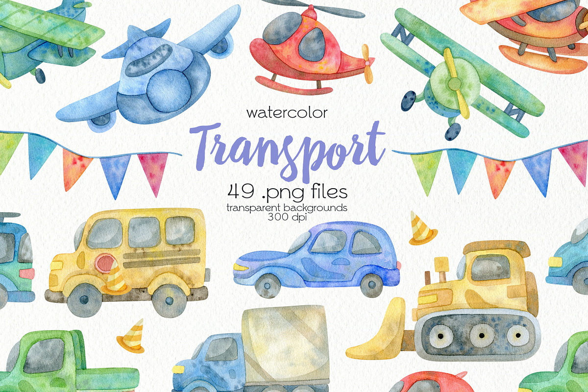 Watercolor Transport, an Illustration by OllyKo Art (Photo 1 of 9)