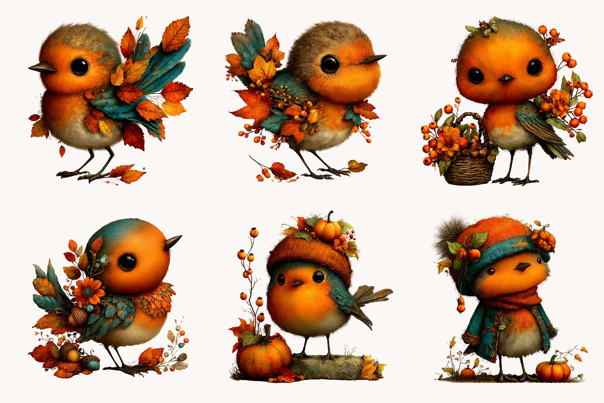 Whimsical Autumn Fall Robin Clipart, a Seasonal Illustration by Designworld (Photo 6 of 11)