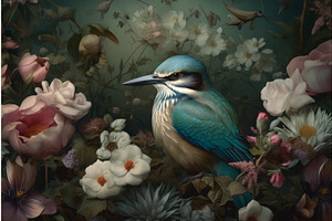 Bird Flowers Barocco. Generate Ai