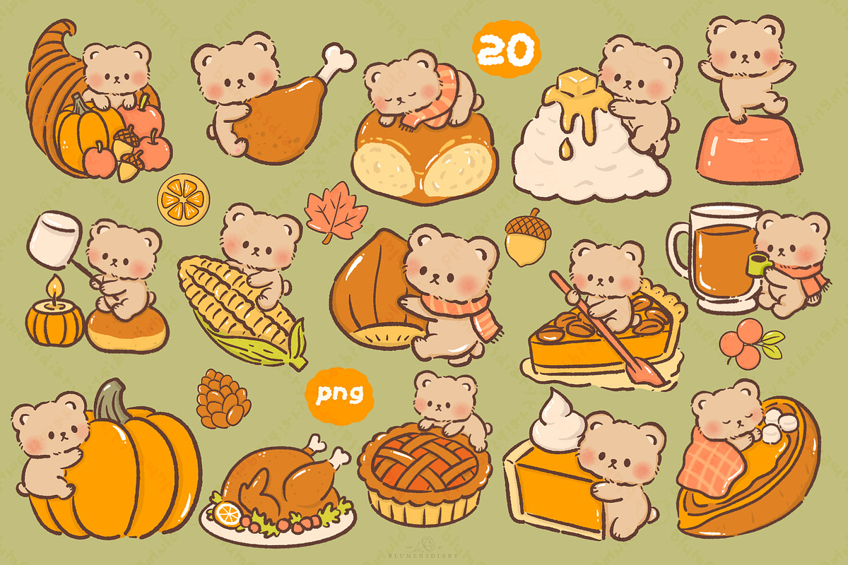 Milo Cute Bear Clipart PNG Bundle, an Animal Illustration by Blumensdiary (Photo 8 of 11)