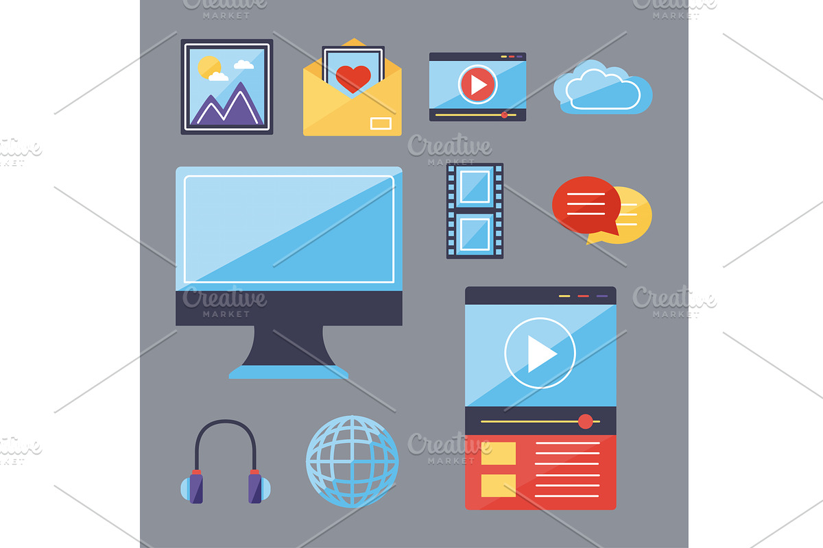 Multimedia content symbol collection, an Object Illustration by studiogstock