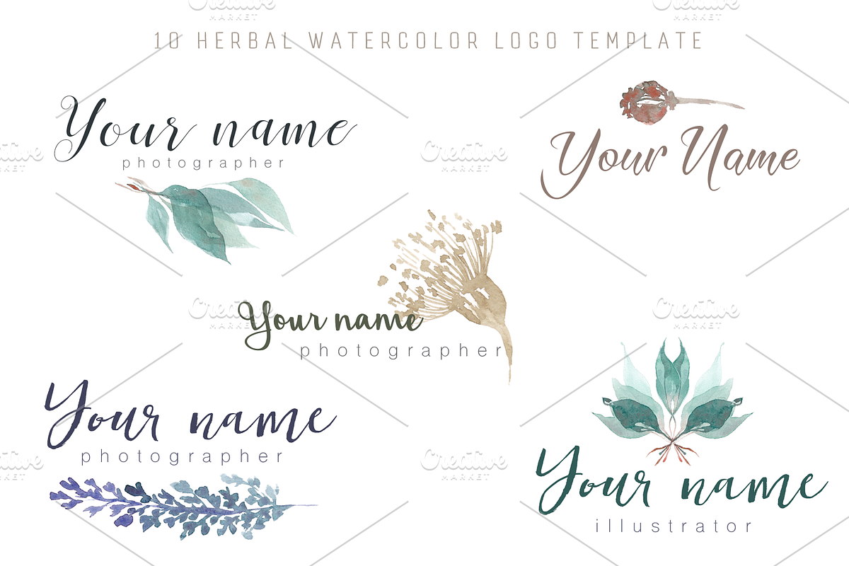 Watercolor plants & herbal elements., a Decorative Illustration by Re_Margarita_Art (Photo 4 of 12)
