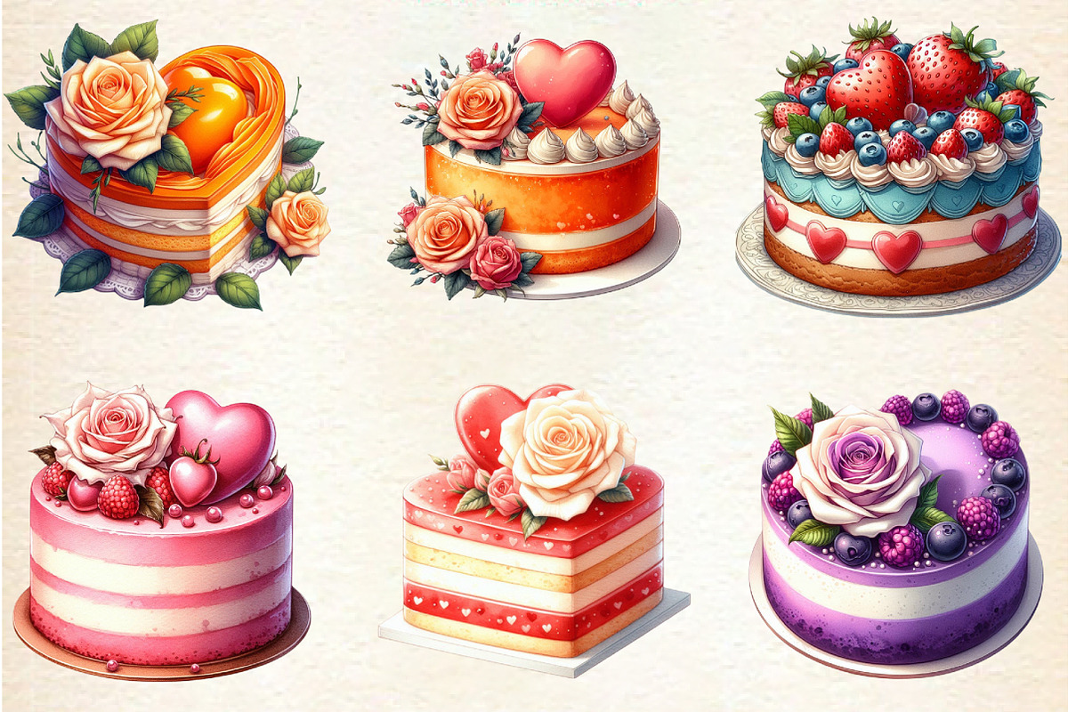 Valentine Cake Sublimation Clipart, an Illustration by DreamArtGraphic (Photo 5 of 6)