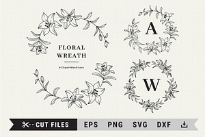 Floral wreath svg, Lily clipart
