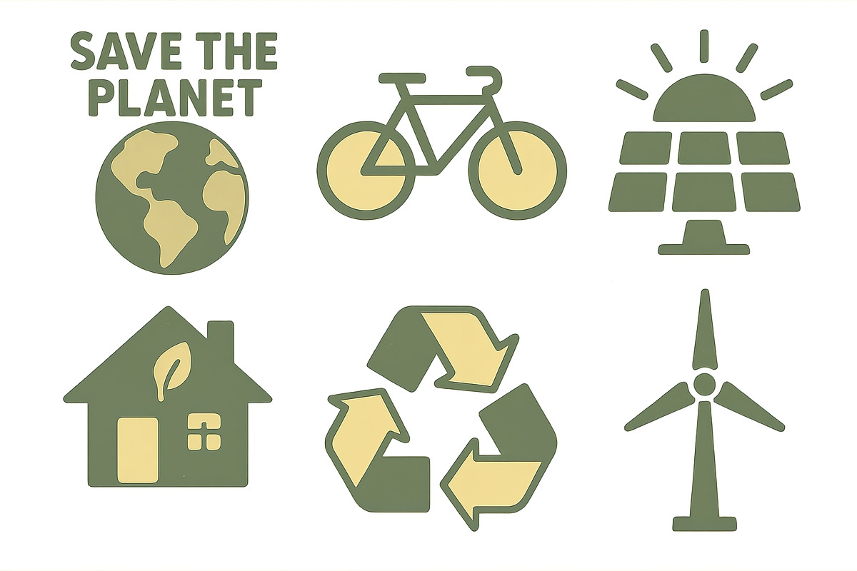 Eco icon sets featuring earth, bicyc, an Illustration by Dvoevnore photos