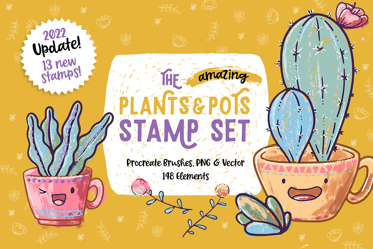 Procreate Plants & Pots Stamp Set, a Brush Add-On by PrettyLittlePigs (Photo 1 of 10)