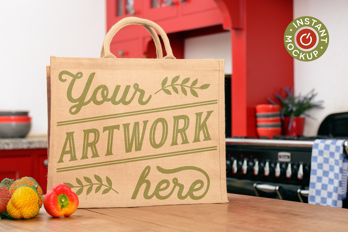 Instant mockup Burlap shopping bag preview 4