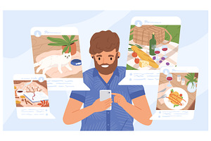 Sharing moments at social networks, a Person Illustration by Good Studio