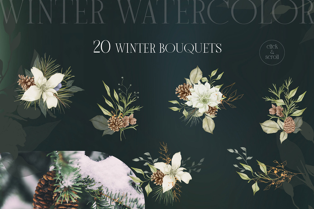 WINTER FLORALS watercolor set, a Decorative Illustration by Yuliia Lashevska (Photo 2 of 10)