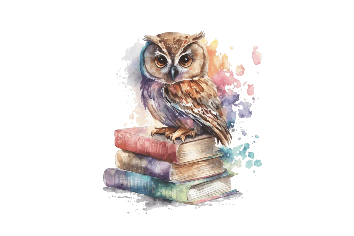 Watercolor Owl on Books Clipart Bund, an Object Graphic by Regulrcrative (Photo 7 of 7)