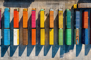 Colorful containers in yard, a Photo by Beautiful things