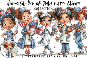 Whimsical 4th of July Nurse Clipart, an Illustration by OK Design
