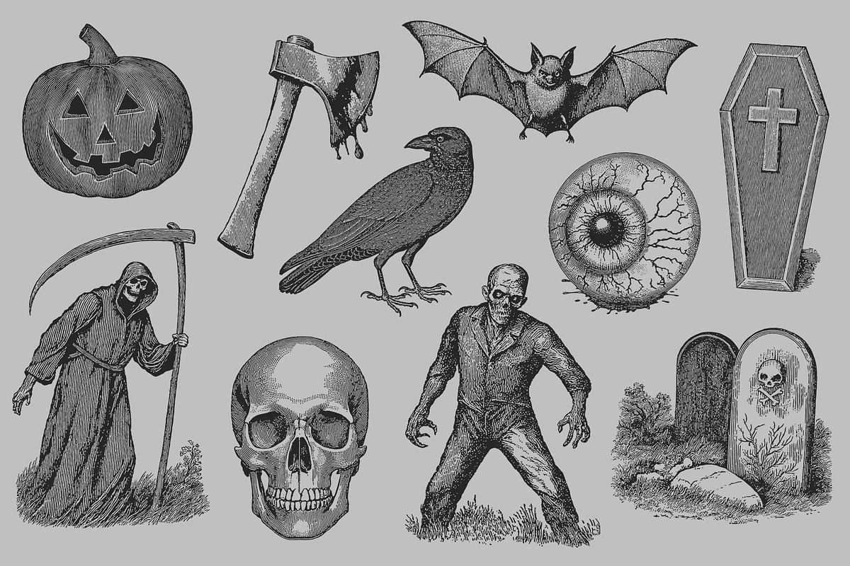 Vintage Halloween Illustrations, a Seasonal Illustration by Graphic Goods (Photo 3 of 12)