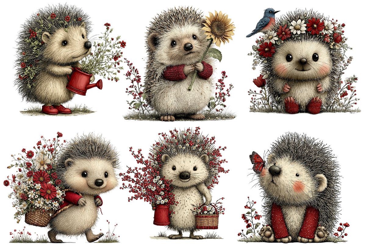 whimsical spring hedgehog clipart, an Illustration by Designworld (Photo 3 of 4)