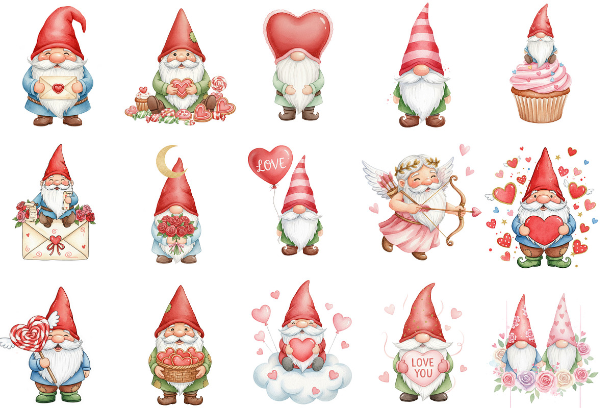 Watercolor Valentines Day Gnome Clip, an Illustration by Designking (Photo 2 of 4)