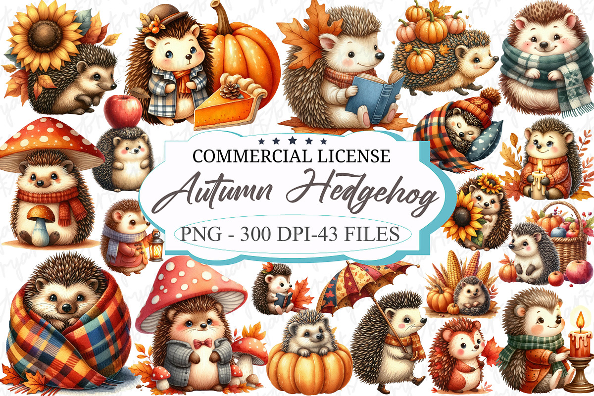 Autumn Hedgehog Clipart, an Illustration by designcity5 (Photo 1 of 5)
