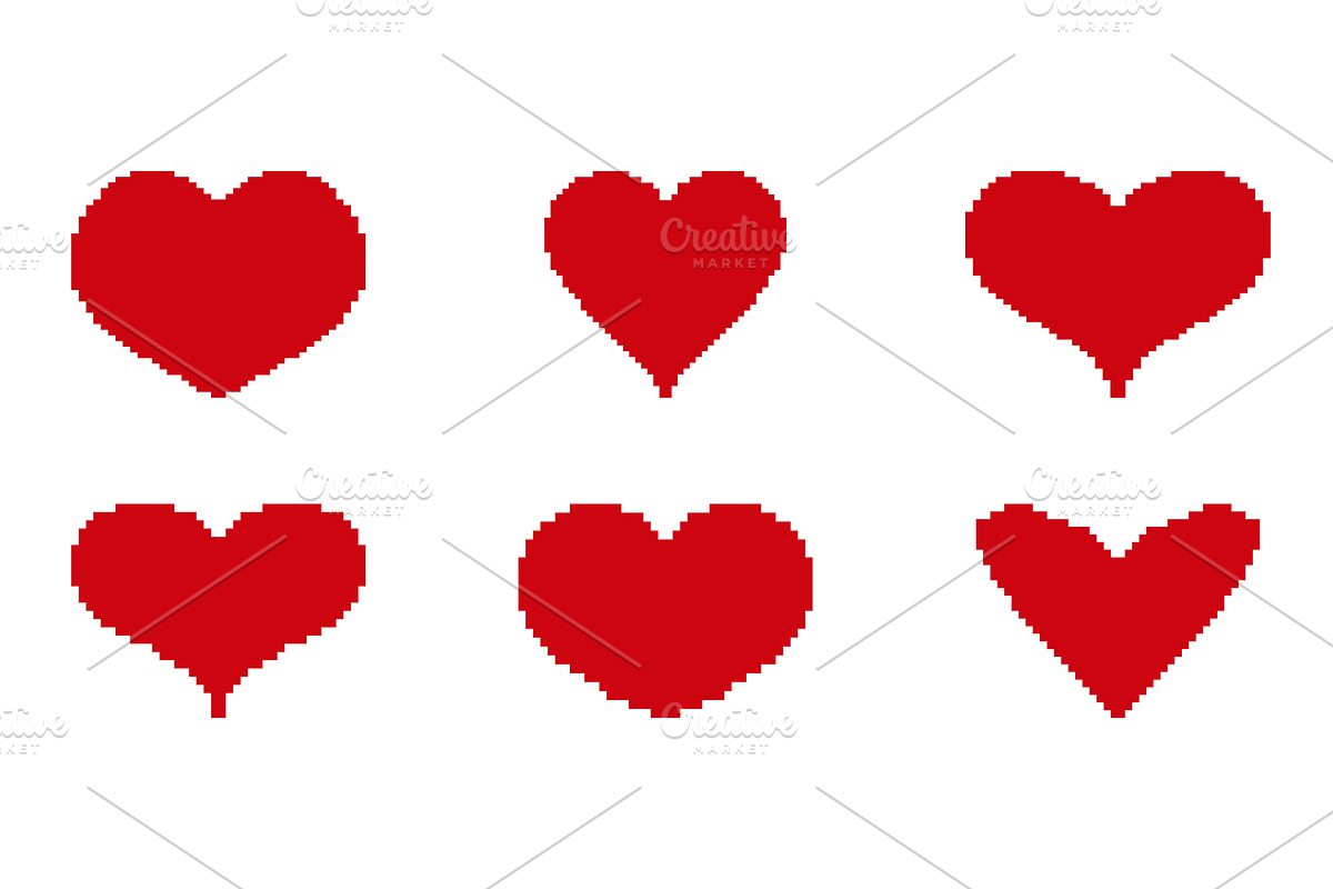 Heart Pixelated Icon Set, an Object Illustration by Vector Creator