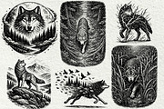 Wolf Wildlife Engraving Graphics, an Animal Illustration by DENIDigitalArtSudio (Thumbnail 2 of 12)
