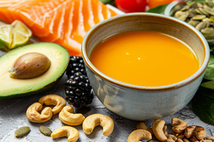 Keto diet bone broth with avocado, l, a Photo by Dvoevnore photos