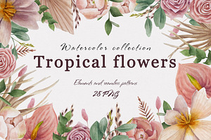 Watercolor Set Of Tropical Flowers