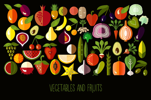 flat icons of fruits and vegetables preview 4