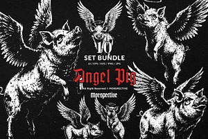 10 Bundle Dark Art Angel Pig Wing, an Illustration by Morspective