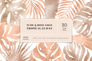 Nude & Rose Gold Tropical Leaves