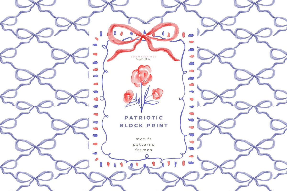 Patriotic Block Print Frames & PNG, a Seasonal Illustration by Essem Creatives (Photo 1 of 6)