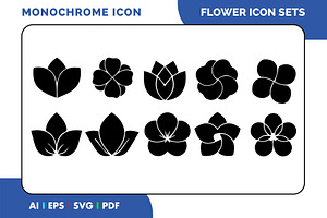 Black Flower Icons – Minimal Floral, a Solid Icon by Fontmine Studio