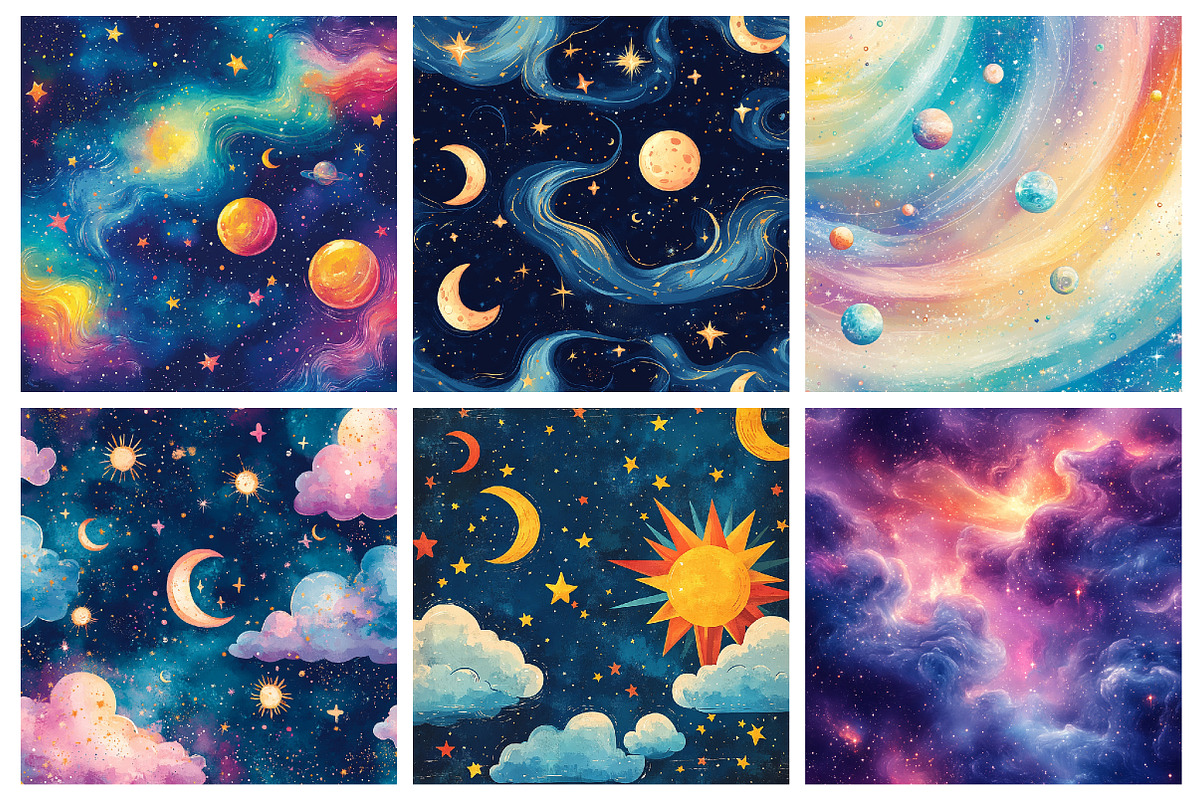 Whimsical Celestial Digital Paper, a Texture Illustration by RobertsArt (Photo 7 of 7)