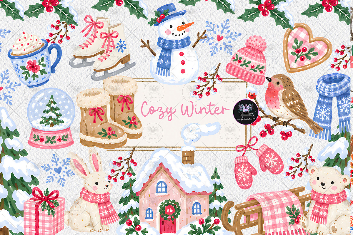 Cozy Winter Christmas Clipart, a Decorative Illustration by BigCakeBee (Photo 1 of 3)