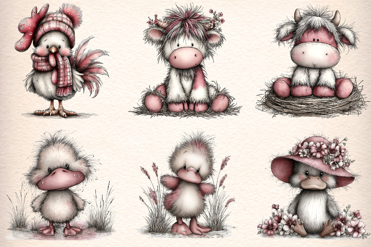 Whimsical Farm Animals Clipart, an Illustration by Digital Artistic99 (Photo 4 of 9)