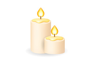 Two lit candles with warm flame. 3D, an Object Illustration by GraphiShop