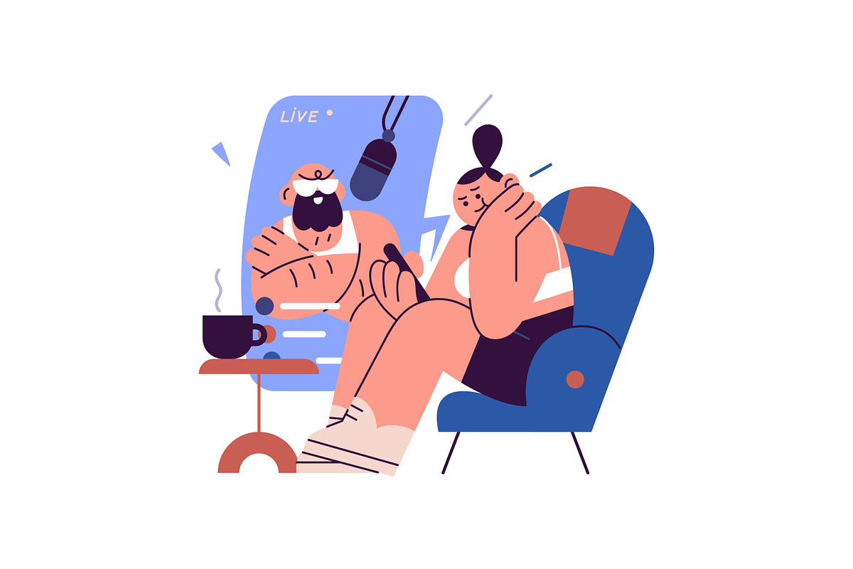 Listening to audio podcast concept, a Person Illustration by PaperTrident (Photo 7 of 7)