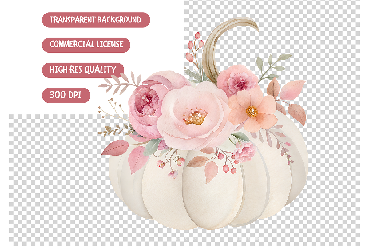 Pink Floral Pumpkin Clipart, an Illustration by TatiMockup (Photo 4 of 4)