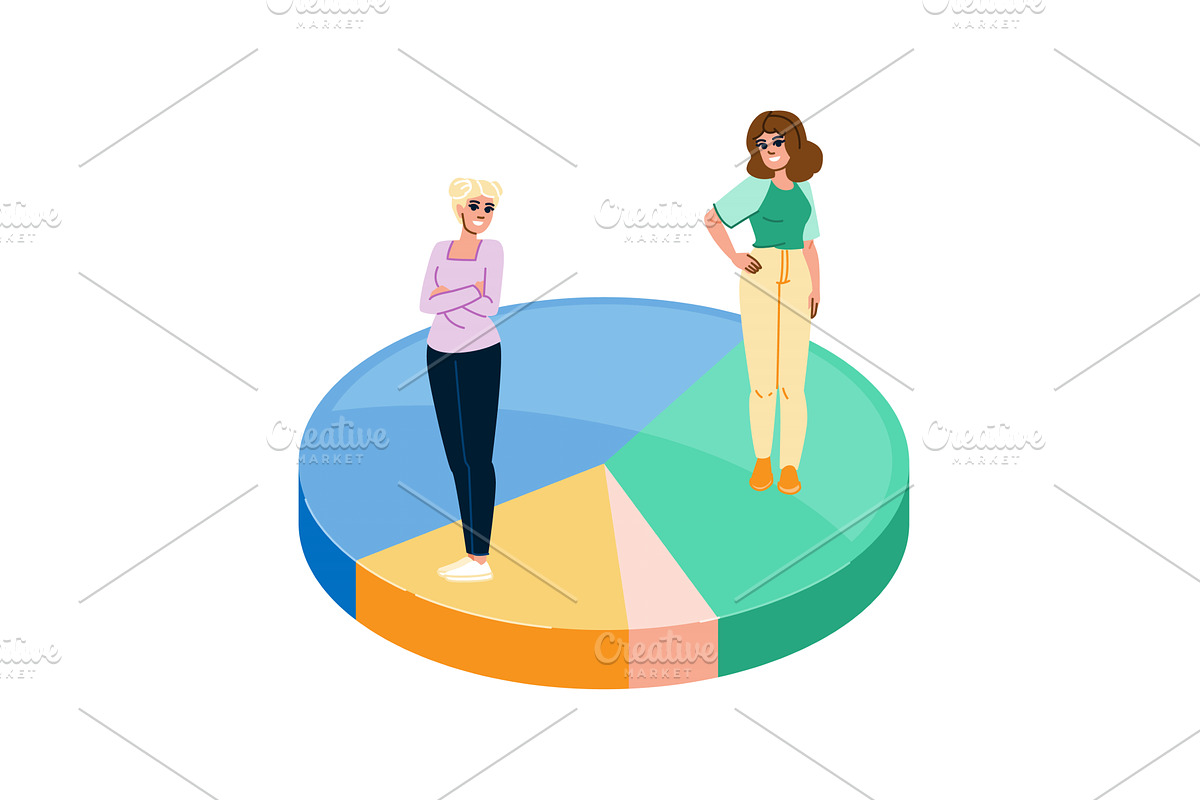 Businesswomen standing on pie chart, a Finance Illustration by pikepicture