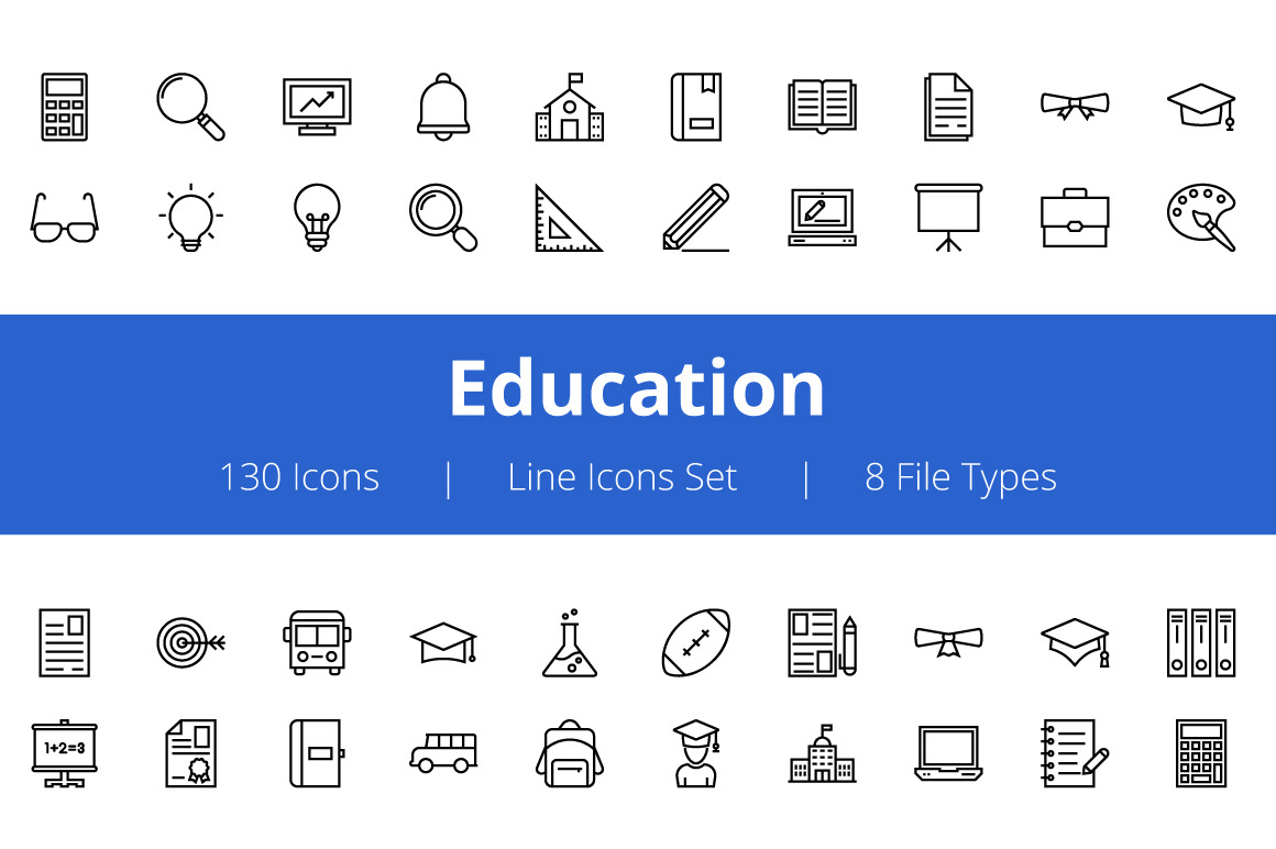 125+ Education Line Icons, an Outline Icon by Prosymbols