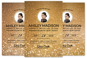 Golden Birthday Invitation, a Card Template by KiraYamato Design Studio