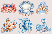 Watercolor Sea Animals Clipart, a Seasonal Illustration by SVGArt (Thumbnail 3 of 5)