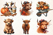 Watercolor Autumn Highland Cow PNG, an Illustration by DreamCafeArt (Thumbnail 2 of 6)