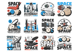 Space And Galaxy Exploring Icons