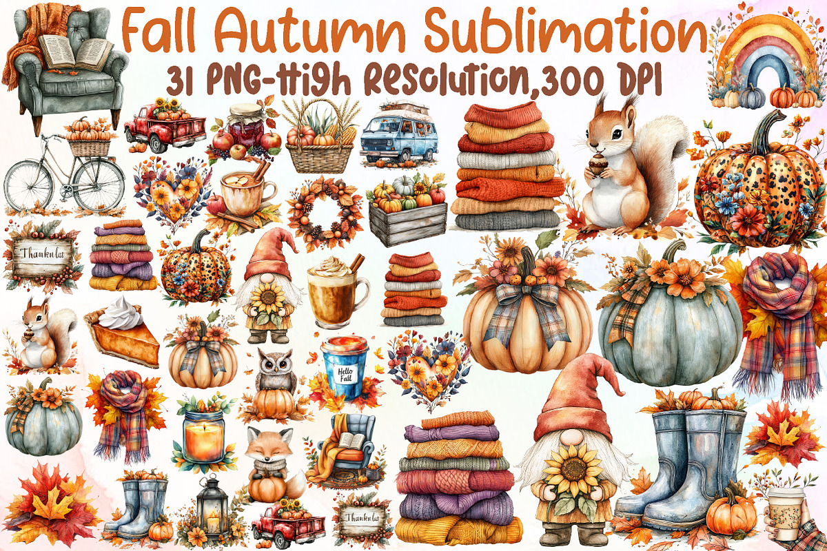Fall Autumn Sublimation Clipart, an Illustration by Sublimation Artist (Photo 1 of 6)