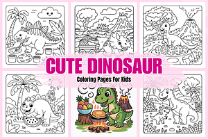 Cute Dinosaur Coloring Pages, a Decorative Illustration by Coco Bloom