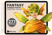 PROCREATE FANTASY WOMEN PORTRAIT, a Brush Add-On by AlexandraArt (Thumbnail 1 of 8)