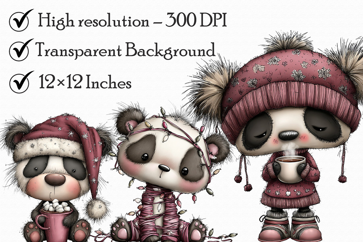 Whimsical Panda Christmas Clipart, an Illustration by Libby Wishes (Photo 6 of 7)