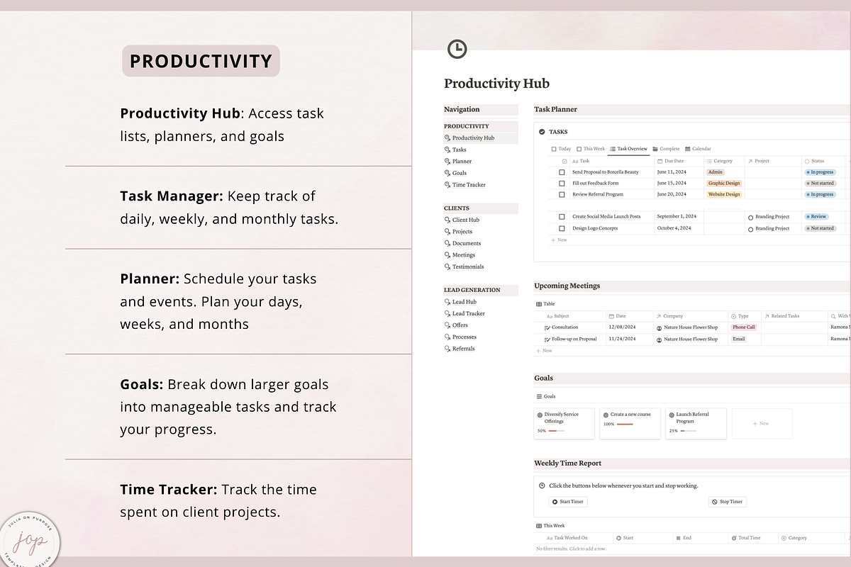 Notion PLR Template Freelancer Dash, a Templates & Theme by Julia On Purpose (Photo 5 of 10)