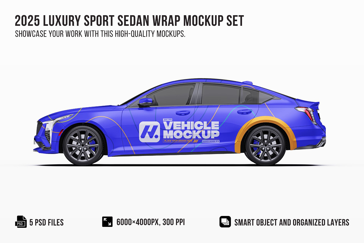 2025 Luxury Sport Sedan Set, an Advertising Mockup by Halal Graphic Studio (Photo 1 of 12)