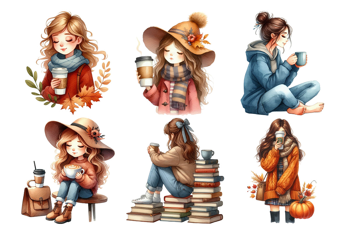 Autumn Coffee Girl Clipart PNG, an Illustration by Pixels.Craft (Photo 3 of 7)