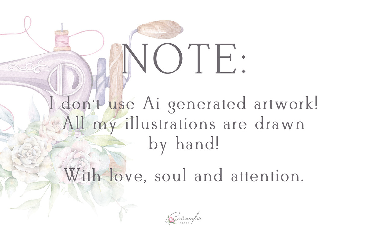 Floral Vintage Sewing Machines, an Object Illustration by CaraulanStore (Photo 12 of 12)